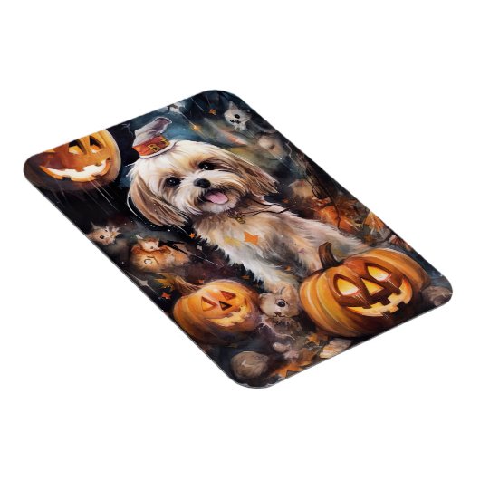 Halloween Lhasa Apso met pompoenen eng Magneet (Rechterzijde)