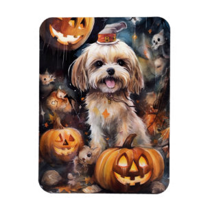 Halloween Lhasa Apso met pompoenen eng Magneet