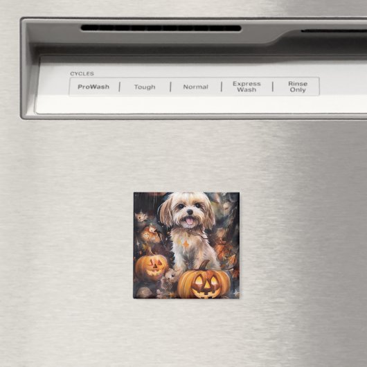 Halloween Lhasa Apso met pompoenen eng Magneet (Insitu (Vaatwasser))