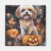 Halloween Lhasa Apso met pompoenen eng Magneet (Voorkant)