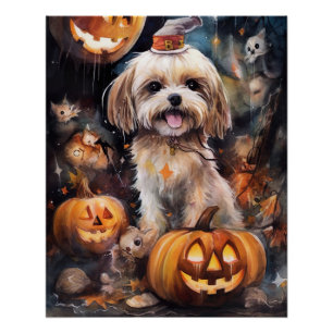 Halloween Lhasa Apso met pompoenen eng Perfect Poster