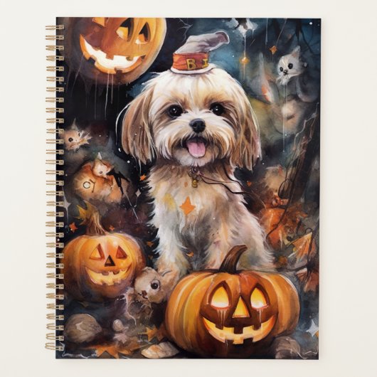 Halloween Lhasa Apso met pompoenen eng Planner (Voorkant)