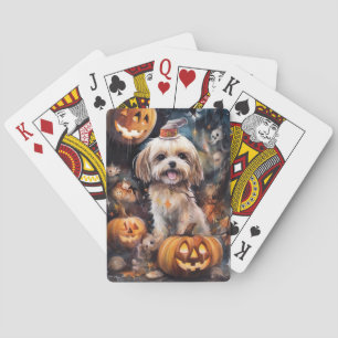 Halloween Lhasa Apso met pompoenen eng Pokerkaarten