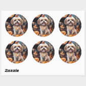 Halloween Lhasa Apso met pompoenen eng Ronde Sticker (Vel)