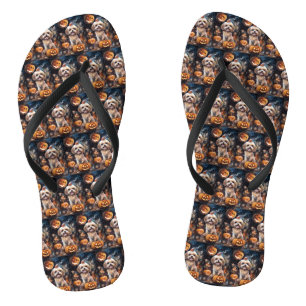 Halloween Lhasa Apso met pompoenen eng Teenslippers