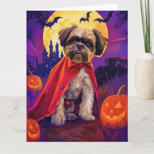 Halloween Lhasa Apso Vampire Pumpkins eng Kaart (Voorkant)