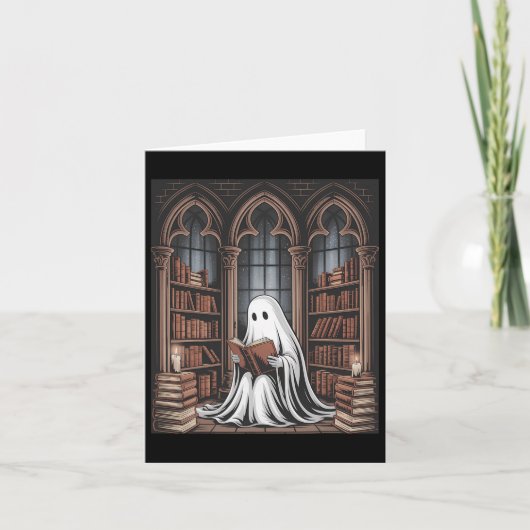 Halloween Librarian Ghost Reading Books Liefhebber Kaart (Voorkant)
