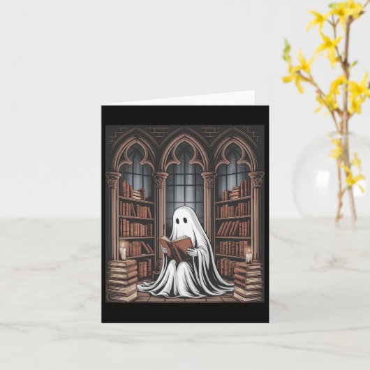 Halloween Librarian Ghost Reading Books Liefhebber Kaart (Gele Bloem)