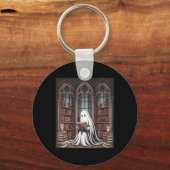 Halloween Librarian Ghost Reading Books Liefhebber Sleutelhanger (Voorkant)