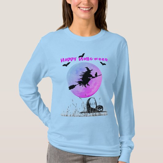 Halloween Lichtblauw Lange Mouw T-shirt (Voorkant)