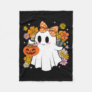 Halloween Lief Geestje Vintage Bloem Trick Or Trea Fleece Deken