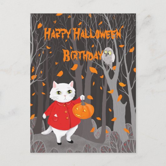 Halloween Lief Katje & Jack-o'-lantern Pompoen Briefkaart (Voorkant)