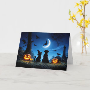 Halloween Lief met Heks en Maan Kat en Hond Kaart