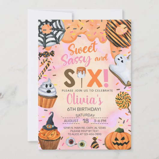 Halloween Lief sassy zes meisje 6e verjaardag uitn Kaart (Voorkant)