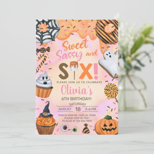 Halloween Lief sassy zes meisje 6e verjaardag uitn Kaart (Staand voorkant)