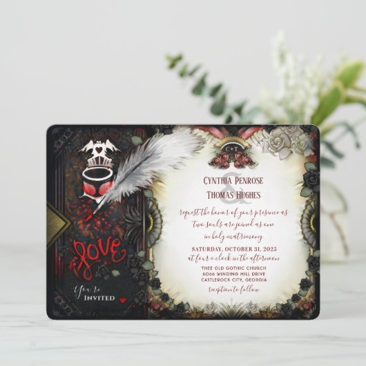 Halloween liefde brief bruiloft uitnodiging (Staand voorkant)