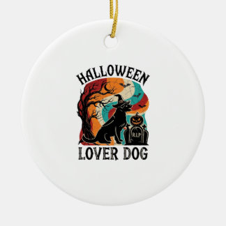 Halloween Liefhebber Hond Heks Hoed Pompoen Grafst Keramisch Ornament