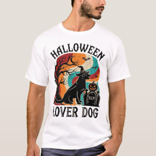 Halloween Liefhebber Hond Heks Hoed Pompoen Grafst T-shirt