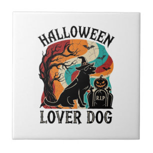 Halloween Liefhebber Hond Heksenhoed Pompoen Grafs Tegeltje