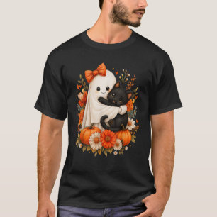 Halloween Lieve Geest Kat Pompoen Bloem Boog Meisj T-shirt
