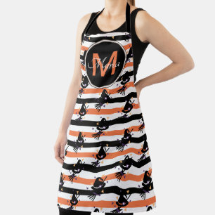 Halloween Lieve Heks Strepen Oranje Zwart Monogram Schort
