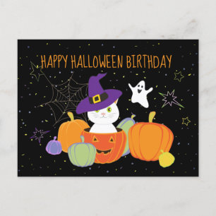 Halloween Lieve Kat in Heksenhoed Briefkaart