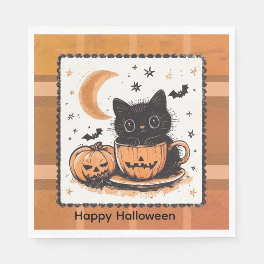 Halloween Lieve Kat Pompoen Servet (Voorkant)