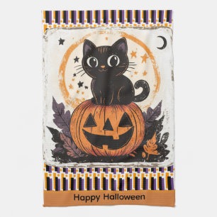 Halloween Lieve Kat Pompoen Theedoek