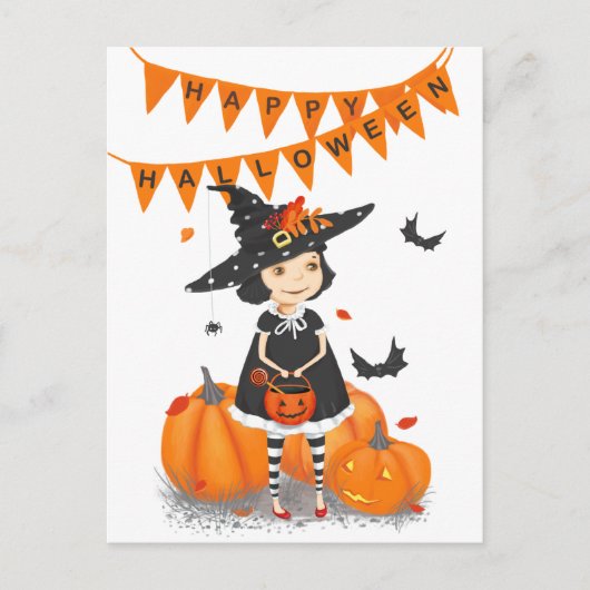 Halloween Lieve Kleine Heks  Ansichtkaart Briefkaart (Voorkant)