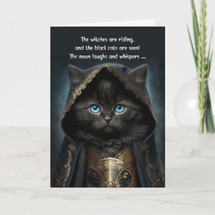 Halloween Lieve Zwarte Kat in een Heksencape met G Feestdagen Kaart