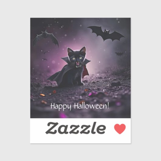Halloween Lieve Zwarte Kat Vampier Sticker (Vel)