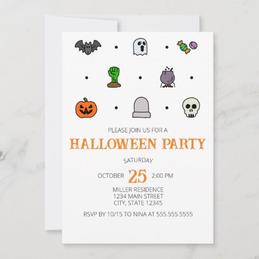 Halloween Line Iconen Halloween Party Uitnodiging (Voorkant)