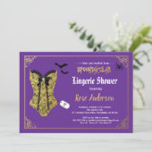 Halloween lingerie douche paarse zwarte kant kaart (Staand voorkant)