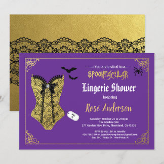 Halloween lingerie douche paarse zwarte kant kaart