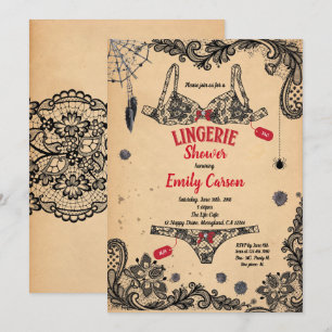Halloween lingerie douche zwart rood heksenfeest kaart