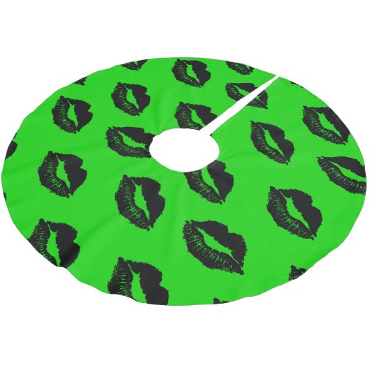 Halloween Lips Pattern Green Black Kerstboom Rok (Gekanteld)