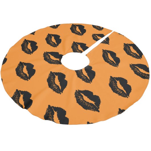 Halloween Lips Pattern Oranje Black Kerstboom Rok (Gekanteld)