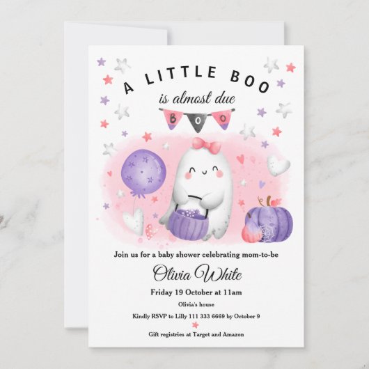 Halloween Little Boo Baby Girl Shower Invitation Kaart (Voorkant)