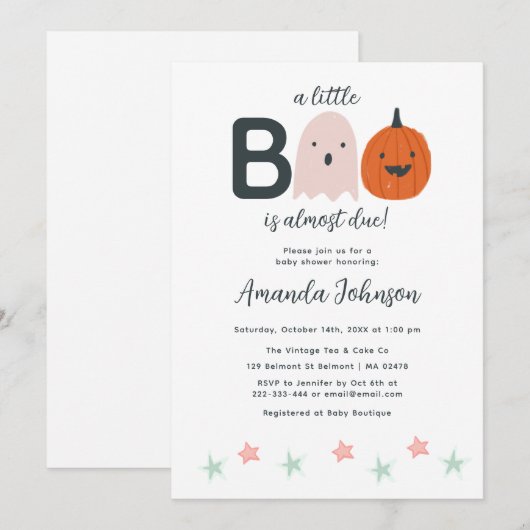 Halloween Little Boo Baby Girl Shower Invitation Kaart (Voorkant / Achterkant)