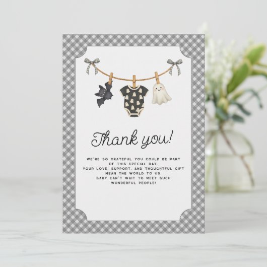 Halloween Little Boo Baby shower Dank je kaart (Staand voorkant)
