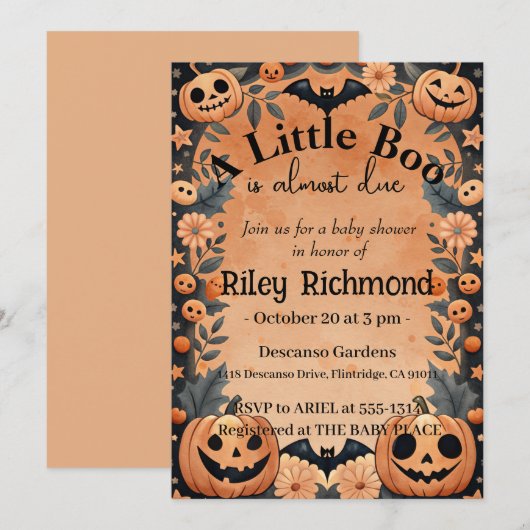 Halloween Little Boo Baby shower Invitation Kaart (Voorkant / Achterkant)