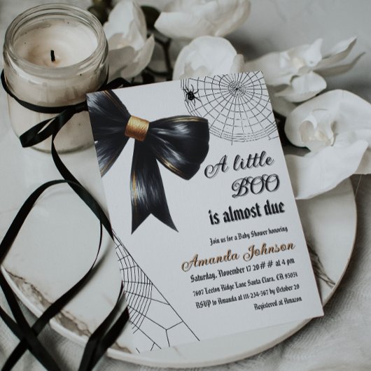 Halloween Little Boo Black Bow Baby shower Kaart