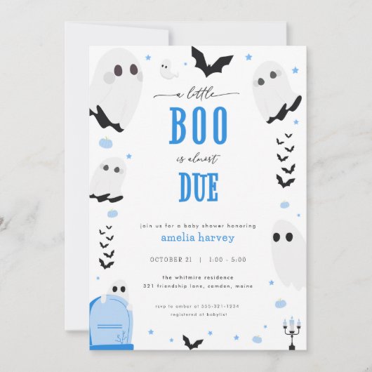 Halloween Little Boo Blue Baby shower Invitation Kaart (Voorkant)