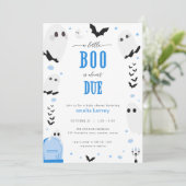 Halloween Little Boo Blue Baby shower Invitation Kaart (Staand voorkant)