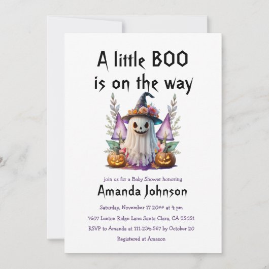 Halloween Little Boo Dark Paarse Baby shower Kaart (Voorkant)