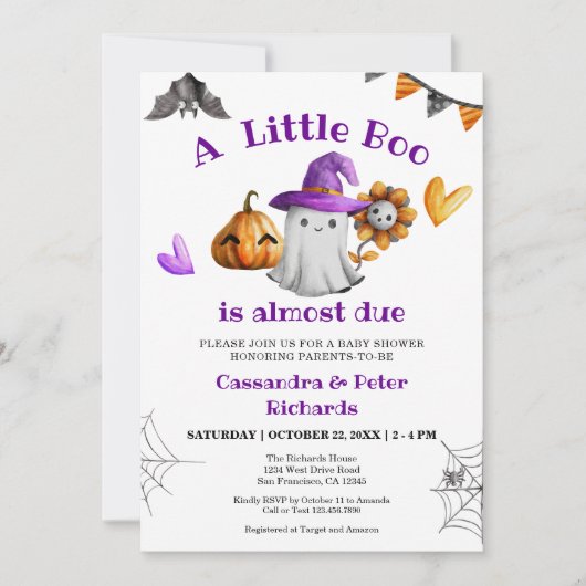 Halloween Little Boo Ghost Baby shower Kaart (Voorkant)