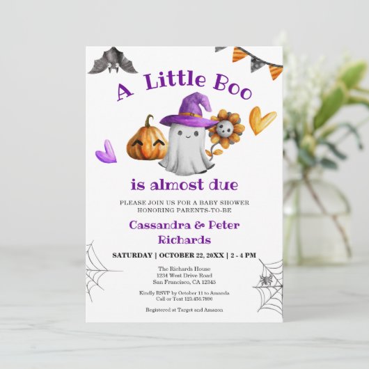 Halloween Little Boo Ghost Baby shower Kaart (Staand voorkant)