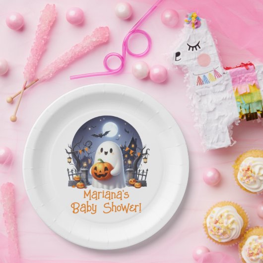 Halloween Little Boo Ghost Baby shower Papieren Bordje (Feest)