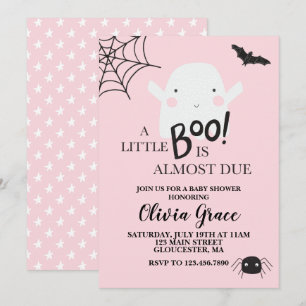 Halloween Little Boo Ghost Baby shower Roze Kaart