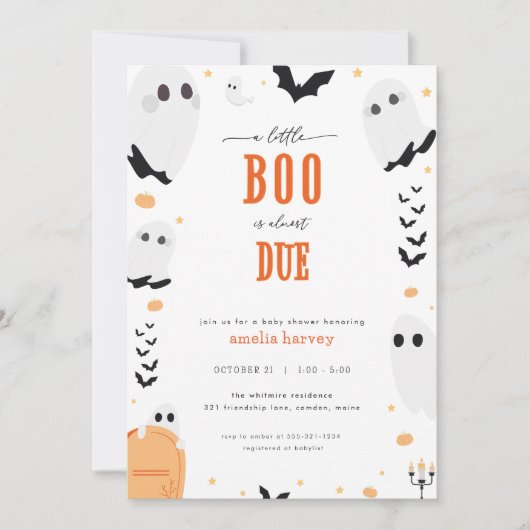 Halloween Little Boo Ghost Baby shower Uitnodiging (Voorkant)